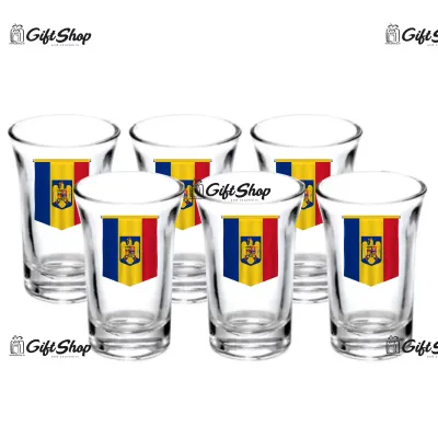 Fanion romania, set 6 pahare shout, model 46bs